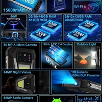 Teléfono Inteligente Resistente de 16+512 GB, Octa Core, Android 14, 5G LTE CDMA, Resistente a Golpes, IP68, Impermeable, WIFI6, Huella Dactilar, Cámara de Visión Nocturna