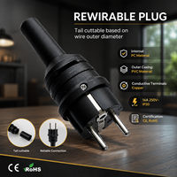 Enchufe Schuko 16A 250V IP20 con Terminal de Cobre Ignífugo, Cable de PC/PVC Cortable, Diámetro de Cable Personalizable, Certificación CE ROHS