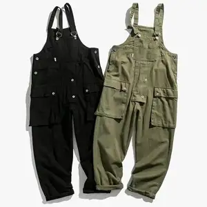 Wholesale men's suspender jumpsuit jeans wash water denim jumpsuit pants men's bib mechanical maintenance workwear pants