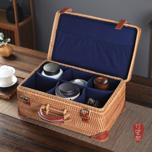 Handmade Bamboo Woven Tea Box Rectangle Portable <b>Storage</b> Case For Tea Ceremony Outdoor Use - Product Image 3