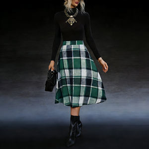 Vente flash sur la jupe midi tendance à imprimé écossais pour femmes de Temu, jupe à taille haute et coupe évasée, parfaite pour la superposition par temps frais - Product Image 3