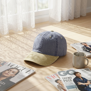 Casquette de baseball vintage non structurée en denim délavé avec logo brodé 3D personnalisé en coton vieilli, style streetwear, 2 tons - Product Image 1