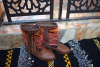Bottes Kilim Roman en cuir véritable pour femmes, été, automne, hiver, mi-hautes