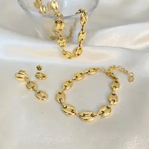 Hifive stile minimalista moda maiale naso collana bracciale orecchini titanio acciaio oro 18k Set gioielli