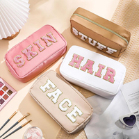 Trousse de Maquillage en Nylon KS avec Fermeture Éclair, Poignée Souple, Motif Lettres, Sac Durable pour Voyage en Extérieur, Étui à Maquillage pour Femmes