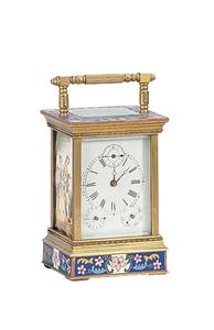 Art Antique saphir Floral bleu Champleve émail boîtier en laiton plate-forme visible échappement chariot horloge avec alarme et frappe - Product Image 4