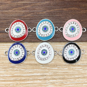 Pendentif œil porte-bonheur ovale en zircone cubique, accessoires de bijoux DIY, composants en alliage multicolores pour projets créatifs - Product Image 1