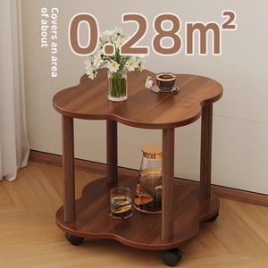 Petite table d'appoint moderne Table d'appoint ronde avec roulettes Table de chevet rétro à deux niveaux Table à thé mobile pour salon chambre à coucher - Product Image 6