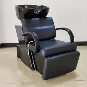 Chaise de lavage de cheveux portable noire moderne pour salon, station de lavage de cheveux avec lavabo en céramique et structure en acier inoxydable pour salon de beauté - Product Image 4