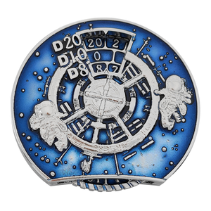 Bandeja giratoria metálica <span class=keywords><strong>7</strong></span> en <span class=keywords><strong>1</strong></span> para dados de juegos de mesa DND COC RPG, generador de números aleatorios D20 D10 D8 D6 D4, diseño de astronauta cósmico - Product Image 1