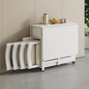 Juego de Mesa de Comedor Rectangular Plegable de Madera Moderna, Sillas Plegables Retráctiles, 4-6 Plazas, Convertible, para el Hogar, Apartamento, Uso Recreativo - Product Image 5