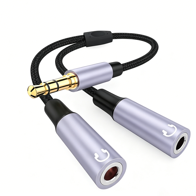 3.5mm Male to Dual Female HiFi Stereo Audio Y Splitter Aux Cable for Headset Phone Speaker 2 In1 Nylon-Braided Headphone Adapter