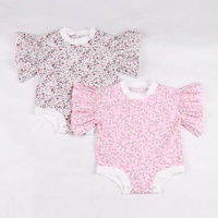 Barboteuse Bébé Fille Imprimée Florale Élégante à Volants Manches Courtes Luxe Décontractée Fermeture à Boutons Pression