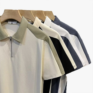 Camiseta de Manga Corta con Cierre de Media Cremallera, Estilo Color Block, Holgada, Informal, para Hombre, Estilo Británico, Verano - Product Image 6