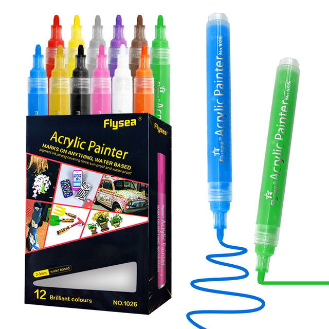 No1026 Shenzhen Flysea round Tip Acrylic Paint Pens with Custom Logo Permanent Liquid Ink for Paper Writing