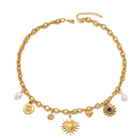 Collier d'été exquis en acier inoxydable 316L, pendentif cœur soleil doré fait main, imitation perle, cadeau bijoux