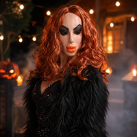 Masque en latex réaliste pour femme, masque intégral pour le visage, masque de cosplay avec cheveux bouclés rouges, maquillage glamour, pour costume de fête d'Halloween