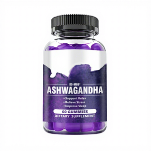 OEM/ODM Extraits naturels de plantes infusés à la vitamine D Ashwagandha Gummies pour adultes Relaxation et restauration Forme posologique Gummy - Product Image 1