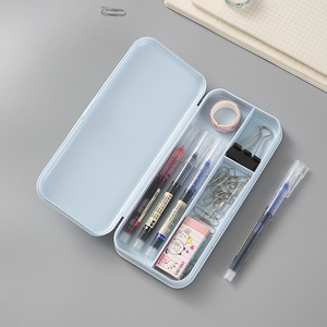 Double Layer Solid Color Plastic Pencil <b>Box</b> Large Capacity Multi Functional Portable Snap Lock Compartment Stationery <b>Storage</b> - Product Image 3