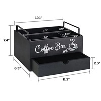 Organisateur de bar à café en bois avec tiroir coulissant pour dosettes de café, sachets de thé, sachets de sucre, ustensiles, station à café de cuisine