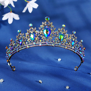 Serre-tête de mariée baroque en diamant, couronne colorée en cristal et bijoux pour mariage, Halloween, danse - Product Image 3
