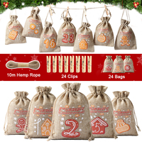 Nouveauté 24 pièces ensemble bonbons noël calendrier de l'avent sac suspendu pochette en toile de jute et sac de jute emballage cadeau pochettes à cordon