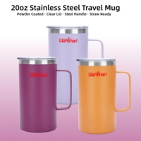 Mug à café en acier inoxydable de 20 oz avec poignée et couvercle, mug de voyage isotherme réutilisable, gobelet à double paroi sous vide pour hommes et femmes