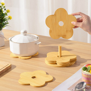 Alfombrilla aislante del calor con forma de flor de bambú, 12x12cm, 15x15cm, protectora para encimera de cocina, almohadilla antiescaldaduras para escritorio - Product Image 1