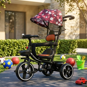 <span class=keywords><strong>Tricycle</strong></span> 3 en 1 pour enfants, pliable, avec auvent, poignée de poussée réglable, garde-corps de sécurité, <span class=keywords><strong>tricycle</strong></span> pour tout-petits, lumières musicales, panier, roues silencieuses - Product Image 5