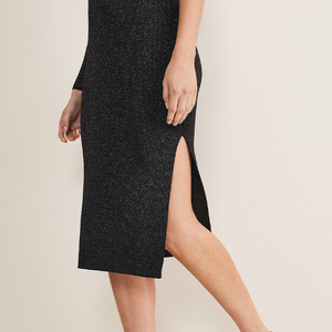 Femme <span class=keywords><strong>Noir</strong></span> Robes Longues Shiny Split Metallic Sweater Knitted One Shoulder Dress - Product Image 3