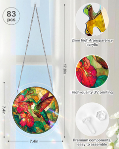 ชุดประกอบตกแต่งหน้าต่างอะคริลิครูปนกฮัมมิงเบิร์ดสีเขียวมรกต 83 ชิ้น, ของตกแต่งแขวนหน้าต่างทรงกลม, ชุดประกอบ DIY, ปริซึมสีรุ้ง - Product Image 4