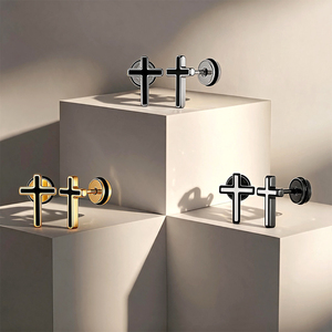 <span class=keywords><strong>Orecchini</strong></span> a perno minimalisti a croce smaltata in acciaio inossidabile ipoallergenico <span class=keywords><strong>per</strong></span> <span class=keywords><strong>uomo</strong></span> e donna, piercing <span class=keywords><strong>per</strong></span> elice, <span class=keywords><strong>trago</strong></span>, lobo, con retro piatto - Product Image 2