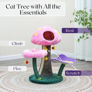 Moderne 3-stufige Kratz baum Pilz Plüsch Blume Barsch Schmetterling Wiege Sisal Scratching Pad Bienen spielzeug Bunt - Product Image 4