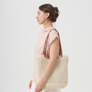 Sac à bandoulière vintage 2025 en paille <span class=keywords><strong>tressée</strong></span> avec doublure en polyester, deux anses, pour <span class=keywords><strong>extérieur</strong></span> et plage, fait main, vente en gros, personnalisable - Product Image 1