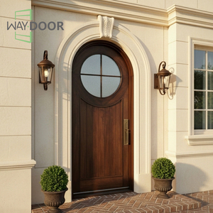 Portes <span class=keywords><strong>d</strong></span>'<span class=keywords><strong>entrée</strong></span> en bois massif <span class=keywords><strong>d</strong></span>'acajou africain, sur mesure, avec finition teintée, style arche ronde, insert en verre à 4 vantaux - Product Image 2