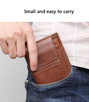 Dompet Kartu Pria Kulit Asli Anti-RFID, Model Pendek, Motif Benang, Lapisan PVC, Minimalis Tipis, Diskon Besar