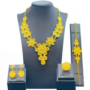 Hot Sale 24k Turkish Jewelry Bridal Wedding Fashion Dubai Jewelry Sets Earrings Ring Bracelet Necklace Set