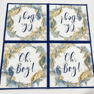 Assiettes en <span class=keywords><strong>papier</strong></span> jetables et neutres pour décoration de fête de bébé, serviettes de table pour révélation de sexe, oh boy - Product Image 4