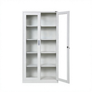 Meuble de bureau : Armoire de classement métallique réglable avec 2 portes vitrées, verrouillable, grande capacité de rangement, idéal pour bibliothèque et salle de sport - Product Image 2