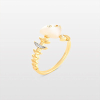 Anillo Abierto de Latón Chapado en Oro Estilo Océano con Concha de Espina de Pescado Chapada en Oro, Moderno, con Circonita Natural para Hombre y Mujer