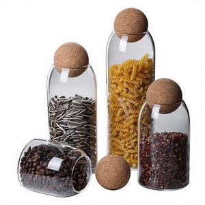 Frasco <span class=keywords><strong>de</strong></span> Vidrio <span class=keywords><strong>de</strong></span> Borosilicato <span class=keywords><strong>de</strong></span> Alta Calidad con Diseño Transparente, Tapón <span class=keywords><strong>de</strong></span> <span class=keywords><strong>Corcho</strong></span> y Sellado Hermético para Almacenamiento <span class=keywords><strong>de</strong></span> Granos y Té - Product Image 1