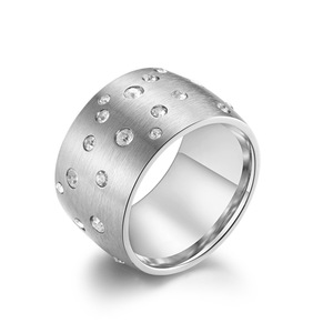 <b>Titanium</b> Steel <b>Ring</b> With Rhinestones Pave Setting Geometric Design Unisex Fashion Jewelry Gift - Product Image 1