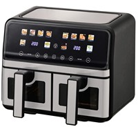 Friteuse à air carrée sans huile, four électrique domestique multifonctionnel à double tambour, four intelligent avec fenêtre visible, 6L, commande tactile