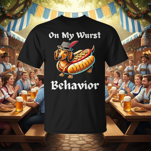 Camiseta del Oktoberfest con diseño alemán de Dachshund Dog On My Wurst Behavior - Product Image 3