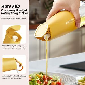 Custom logo Color 500ml <b>Glass</b> Automatic Gravity Opening Olive Oil Bottle Kitchen Cooking Auto Flip Cap Oil Dispenser - Product Image 6