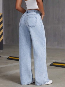 <span class=keywords><strong>Jeans</strong></span> de <span class=keywords><strong>Mujer</strong></span> de Cintura Alta, Holgados, de Pierna Ancha y Recta con Roturas - Product Image 3
