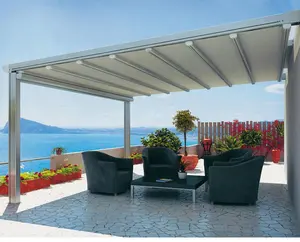 Nhà máy OEM 3x3 4x4 PVC nhôm mái gazebo đầy đủ Cassette bên ngoài cửa sổ Patio ngoài trời điện có thể thu vào mái hiên với LED