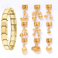 Bracelets à breloques italiennes en acier inoxydable plaqué or 18 carats, motifs animaux, fruits, fleurs, bijoux de mode