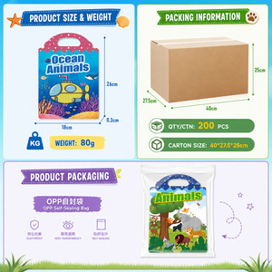 Libro de pegatinas de animales marinos, bolsa autosellable de 26x18cm para niños de 4 a 6 años, pegatinas de juguete - Product Image 1