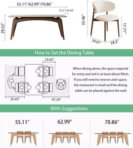 Bộ bàn ghế ăn 6 món bằng gỗ nguyên khối 55.11 \ "* 31.5 \" * 29.52 \ "nhà bếp phòng ăn bàn với 4 ghế 70.86 \" Chiều rộng chỗ ngồi - Product Image 5